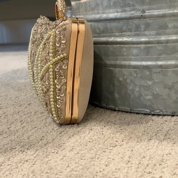 Embellished Beaded Champagne Evening Clutch - Picture 3 of 12